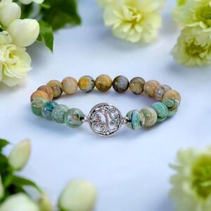 Green Angelite/Crazy Lace Agate Bracelet